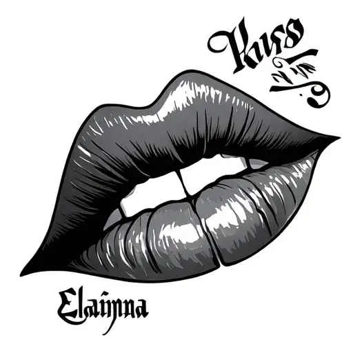 kiss mark with the word elainna in the middle  tattoo design idea