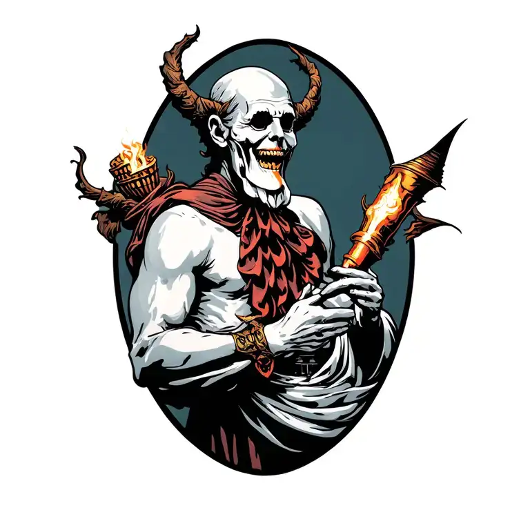 hades holding bident tattoo design idea