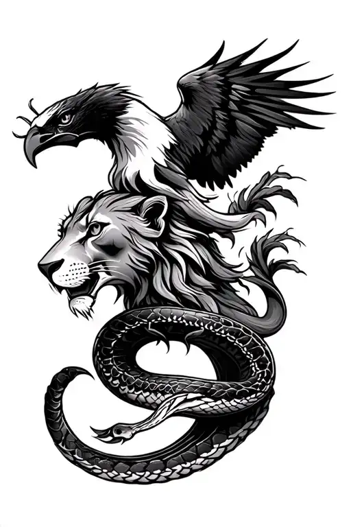 Lion, snake, eagle, tribal tattoo featuring tattoo design idea