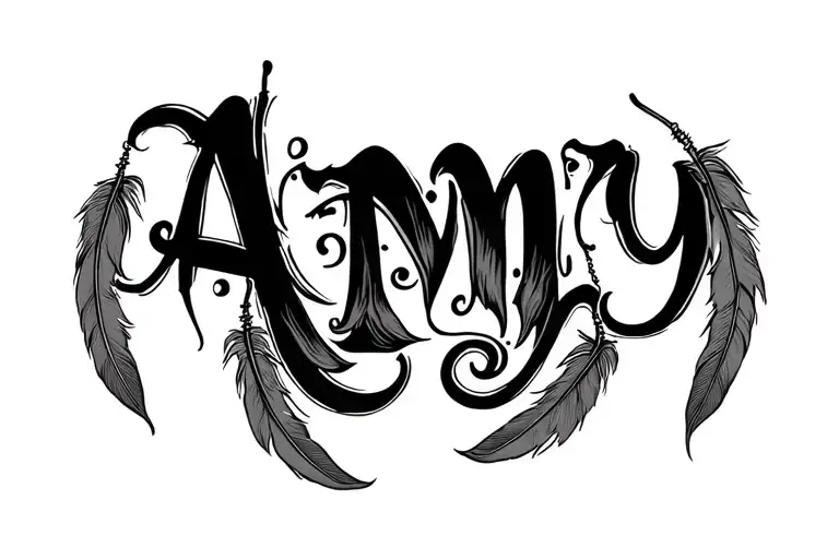 "Amy" feathers dangling tattoo design idea