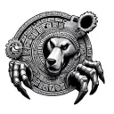Mayan heiroglypics that spell Ron, bear claws with gears on the inside, area code 954, birthday 06/12 tattoo design idea