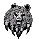 Mayan heiroglypics that spell Ron, bear claws with gears on the inside, area code 954, birthday 06/12 tattoo design idea
