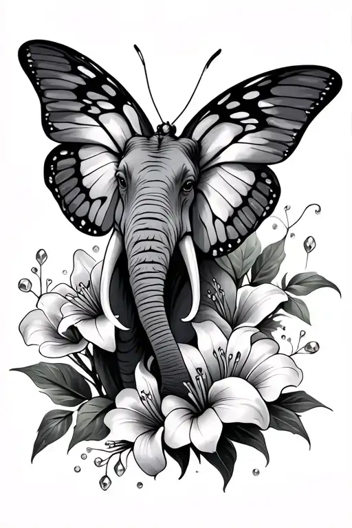 elephant butterfly wing ears gems tiger lillies thigh tattoo tattoo design idea