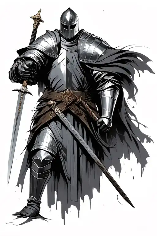 templar knight holding sword tattoo design idea