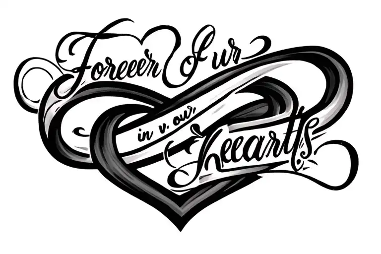 infinity symbol that is made out of the saying "forever in our hearts" tattoo design idea