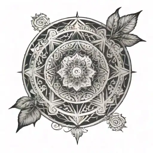 An intricate mandala design incorporating elements of both Leo and Gemini astrological symbols, symbolizing balance and harmony tattoo design idea