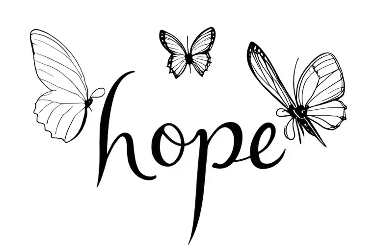 two butterflies and ,,hope" written in between them (the word is connected with butterflies) tattoo design idea