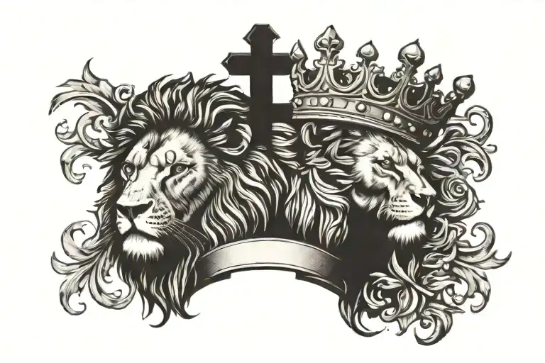 lion with cross and crown tattoo design idea