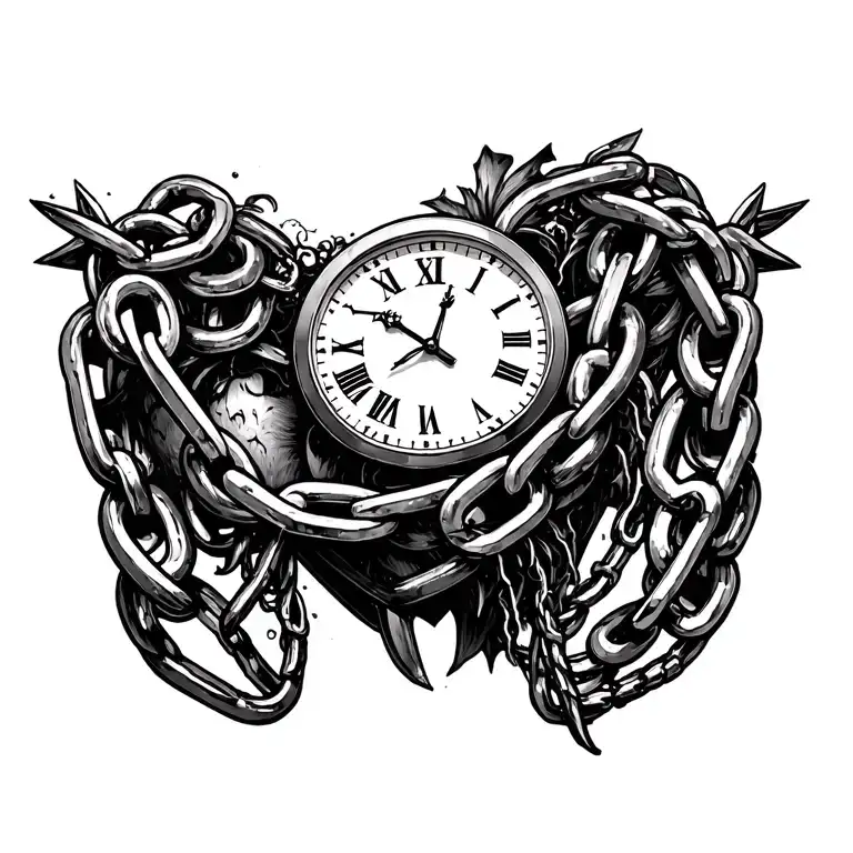 "Mélanie" clock Coeur chain tattoo design idea