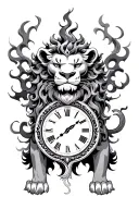 lion, clock, Chinese symbol tattoo design idea