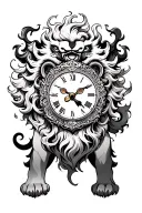 lion, clock, Chinese symbol tattoo design idea