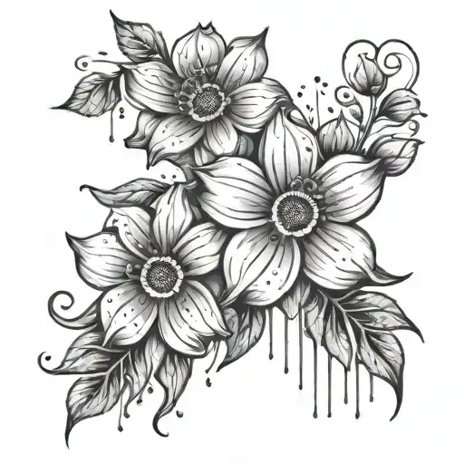 flowers with rain and sun shining tattoo design idea