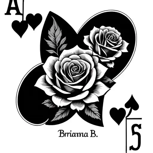 "Brianna B" roses and hearts playing card tattoo design idea