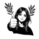 Girl showing thumbs up with one hand away from me, slightly looking at me, simple looking tattoo drawn with one line  tattoo design idea