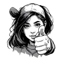 Girl showing thumbs up with one hand away from me, slightly looking at me, simple looking tattoo drawn with one line  tattoo design idea