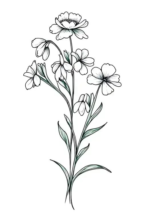 carnations, snowdrops and sweet peas tattoo design idea