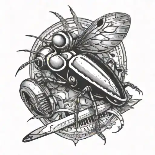 Wrench and cockroach tattoo design idea