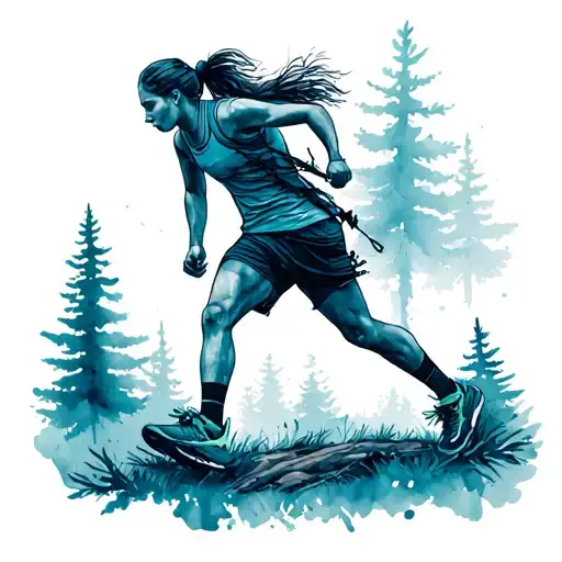 Trail runner in the woods tattoo design idea
