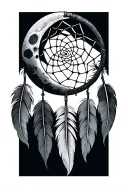 dreamcatcher with moon 3 feathers  tattoo design idea