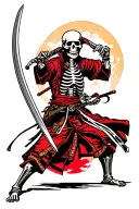 Skeleton Samurai is sword fighting with a skeleton Ninja  tattoo design idea