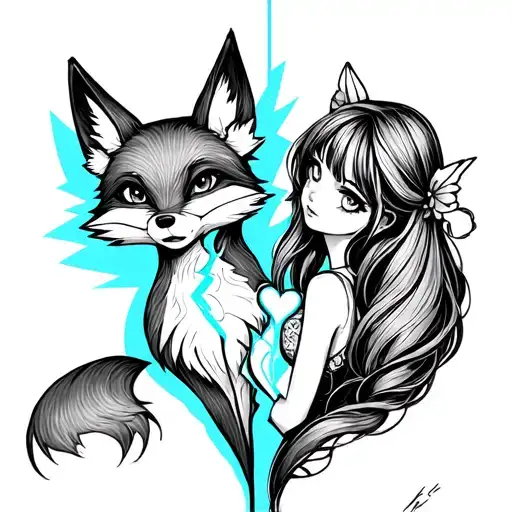 fox girl stitching together a broken heart tattoo design idea