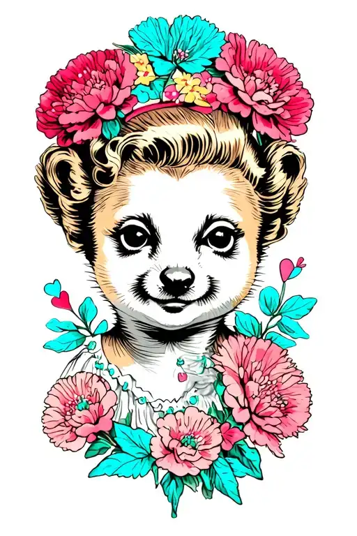 traditional Shirley Temple with a meerkat turquoise coloring carnations of all colors implements Valentine's Day birthda tattoo design idea