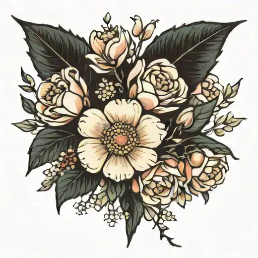 bouquet of birth flowers of November, July, and February  tattoo design idea