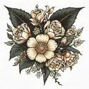 bouquet of birth flowers of November, July, and February  tattoo design idea