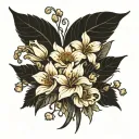 bouquet of birth flowers of November, July, and February  tattoo design idea