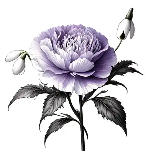carnation and snowdrop flowers, hints of purple and white tattoo design idea