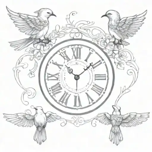 Time tatto with sentence you only live once and family meaning like 4 birds or initials tattoo design idea