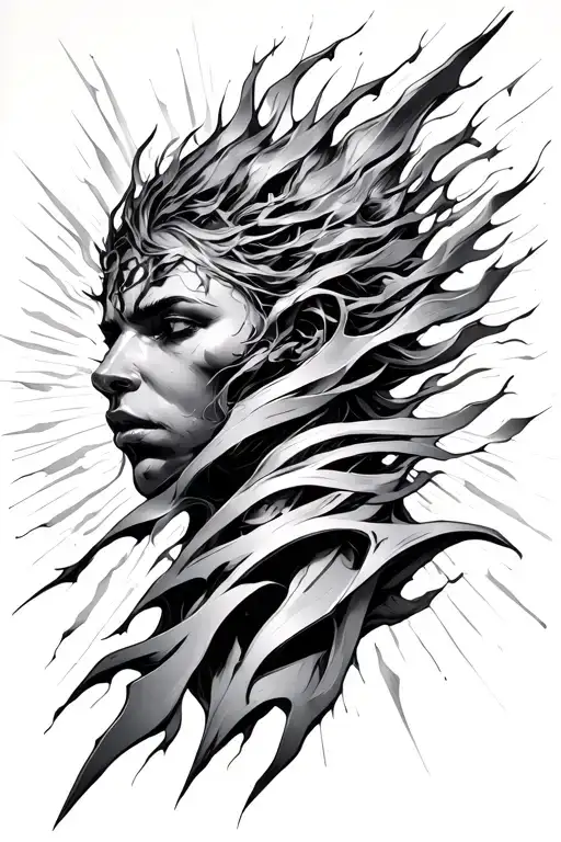 Concept: Power rising from within — invisible but unstoppable.	•	Visual: Beams of light cutting through layered metalli tattoo design idea