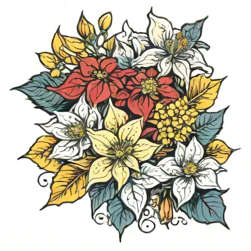poinsettias to  daffodils tattoo design idea