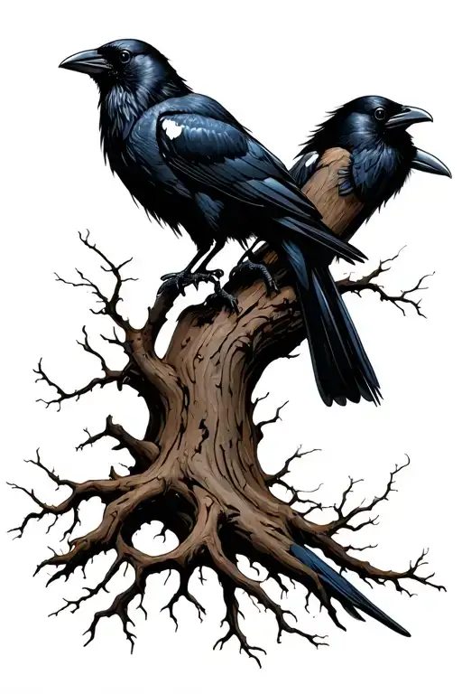 crows and a dead tree growing tattoo design idea