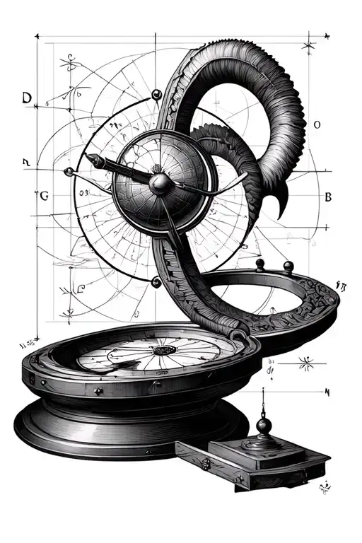 astrolabe incorporated into the design and Capricorn and astronomy geometric maths physics  tattoo design idea