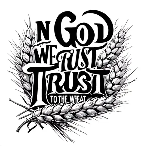 Text n God we trust to the branch of wheat tattoo design idea