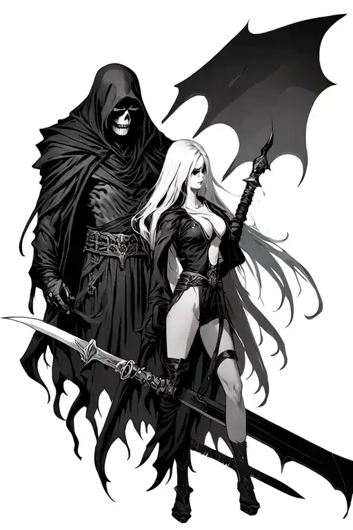 grim reaper and Akame from Akame ga kill tattoo design idea