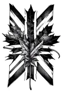 Union Jack and maple leaf black and white  tattoo design idea