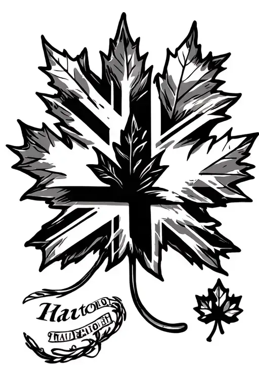Union Jack and maple leaf black and white  tattoo design idea