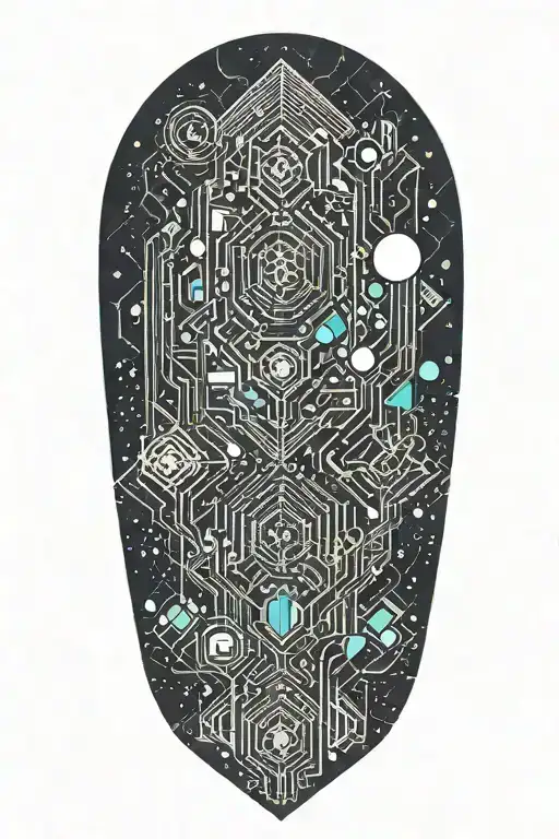 A Geometric Space Landscape Inspired By Technology Incorporating A Small Amount Of Cyan Tattoo tattoo design idea