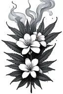 Jasmin flower with marijuana leafs smoke and water tattoo design idea
