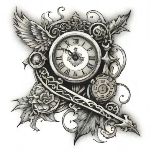 cross, infinity, clock, hope, thorns tattoo design idea