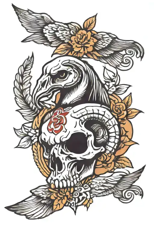 ram skull and dove  tattoo design idea