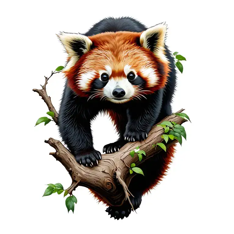 Red Panda walking on branch tattoo design idea