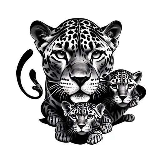 a panther and two cubs tattoo design idea