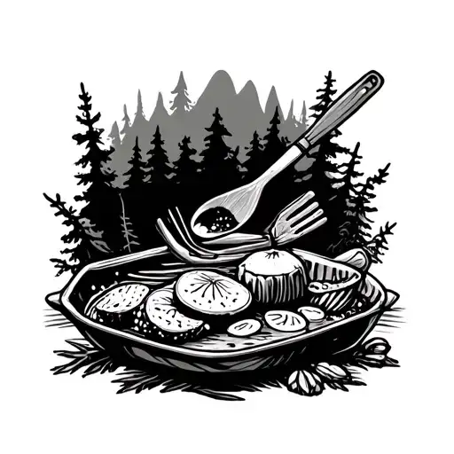 bushcraft cooking themed tattoo tattoo design idea