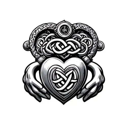 steampunk celtic knot claddagh with celtic knot heart tattoo design idea