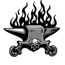 anvil surrounded by flames tattoo design idea