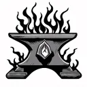 anvil surrounded by flames tattoo design idea