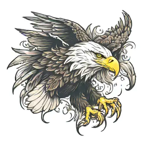 bald eagle fire tattoo design idea